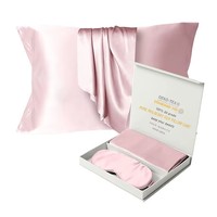 Taie d'oreiller, masque de nuit et chouchou pour cheveux en soie de mûrier 100% tissée, motif uni, écologique, avec logo personnalisé, coffret cadeau de luxe