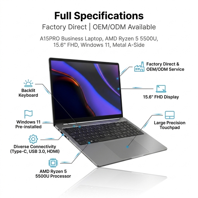 Cheapest in Stock 15.6-inch Full HD Display AMD Ryzen 5 5500U Processor 16GB DDR4 512GB SSD Windows 11 Brand New Business Laptop
