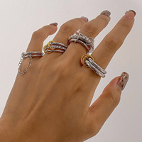 Bagues de luxe en acier inoxydable plaqué or 18 carats pour femmes, bijoux fantaisie, ensembles de bagues à double doigt bicolores avec perles