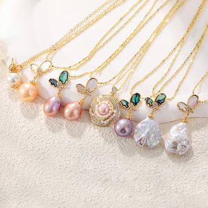 Perhiasan berlapis emas asli keluaran baru kalung bunga mawar bentuk labu kalung liontin mutiara air tawar Barok - Product Image 2