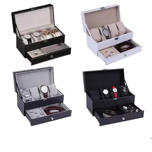 Groothandel Voorraad Pu Lederen 4 Slot Horloge Sieraden Ring Oorbel Ketting Verpakking Organizer Case Custom Logo 2 Layer