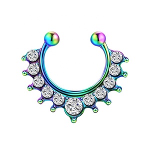 Offres Spéciales CZ <span class=keywords><strong>diamant</strong></span> décoration <span class=keywords><strong>faux</strong></span> nez anneaux cerceau plaqué or aucun <span class=keywords><strong>piercing</strong></span> bijoux cristal nez anneau broche - Product Image 3