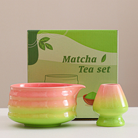 Lot de 2 pièces de matcha rose avec logo personnalisé Bol à matcha en céramique Chawan Outils Matcha