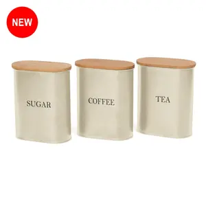 Conjunto de potes de armazenamento de alimentos, conjunto de 3 peças de recipiente de bambu com tampa de canister galvanizado