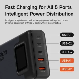Chargeur USB C Hagibis 200W 5 ports, chargeur de bureau <span class=keywords><strong>GaN</strong></span> avec écran LCD, station de charge rapide, accessoires de jeu - Product Image 3