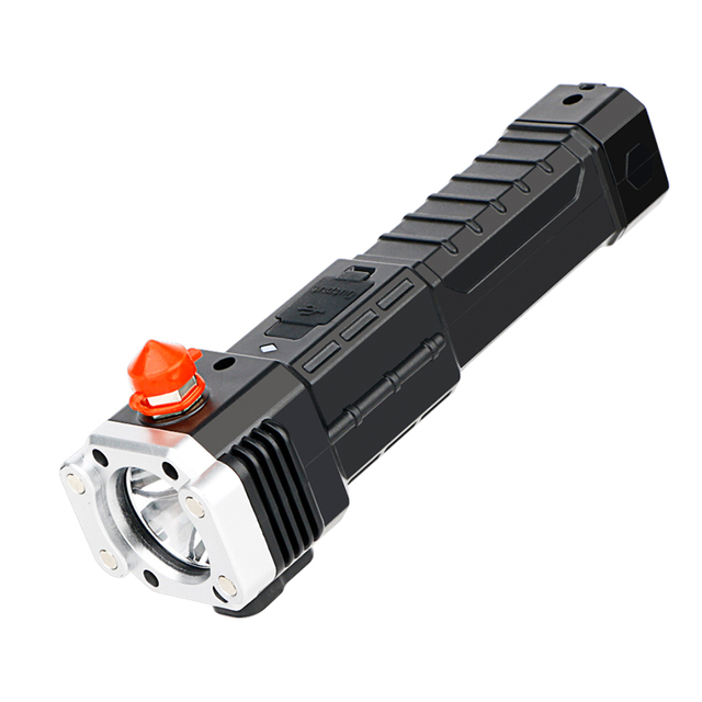 Portable Camping Hiking Torch USB Rechargeable Light Magnet Flashlight With Mobile Phone Charger and Safety Hammer Flashlight