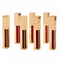 Rouge à lèvres liquide mat à marque privée, waterproof, longue tenue, végétalien, gloss de luxe en tube carré doré, maquillage en gros