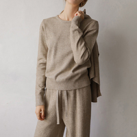 Costume en cachemire lâche paresseux élégant dame plaine tricot gilet pull pantalon ensemble