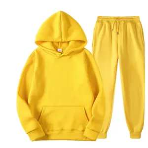 High Quality Custom Logo 2 Piece Suits Solid Color Plain Tracksuit Hoodie Men Sweatsuit Sets