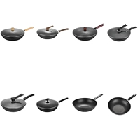Poêle à frire antiadhésive en acier au carbone durable de haute qualité pour petit-déjeuner, œufs, crêpes, steaks, avec poignée en bois, pour cuisson à gaz à domicile