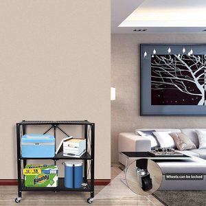 Estante Metálico Plegable de 3 Niveles de Alta Resistencia, Unidad de Almacenamiento de Cocina de Gran Capacidad para Ollas y Sartenes <span class=keywords><strong>con</strong></span> <span class=keywords><strong>Ruedas</strong></span> - Product Image 5