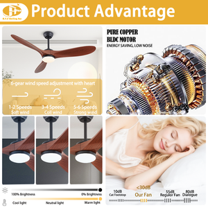 Ventilateur de plafond moderne à pales en <span class=keywords><strong>bois</strong></span> BLDC - 52 pouces LED avec télécommande, moteur DC silencieux pour la décoration intérieure - Product Image 4