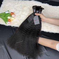Cabello Humano Virgen Remy Malayo a Granel para Trenzas Afro Yaki Kinky Liso 8A-10A Trama Única HD Transparente para Extensiones de Encaje