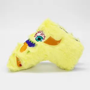 OEM Custom Yellow Monsters Plush Golf Putter Head Cover Embroidery Logo Golf Blade Putter Headcover