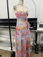 Ventes directes d'usine, robes pour femmes à imprimés floraux et volants, robes sans bretelles, robes moulantes, mode féminine