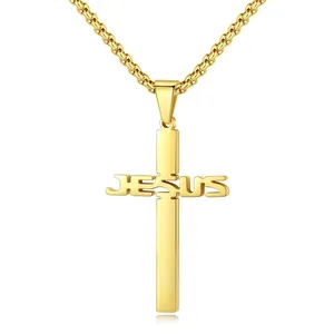 热卖个性基督教耶稣十字架吊坠项链批发男士不锈钢十字架项链