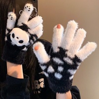 Gants en peluche panda mignons pour écran tactile, pour femmes, épais, chauds, hiver, cinq doigts, anti-froid, en fourrure
