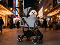 Poussette pliable pour chien et chat, de haute qualité, en tissu Oxford imperméable, pliable d'une seule main, à quatre roues, pour l'extérieur, de fabrication originale.