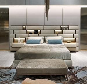 Ý Sang Trọng Nữ Hoàng Vua Kích Thước Đầu Giường Phòng Ngủ Đồ Nội Thất Đặt Hiện Đại Thép Không Gỉ Da Giường Với Lưu Trữ Tủ - Product Image 2