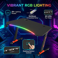 Bureau de jeu AOR pour la maison, bureau d'ordinateur, bureau moderne au design ergonomique, effets RGB multiples, surface en fibre de carbone, acier inoxydable