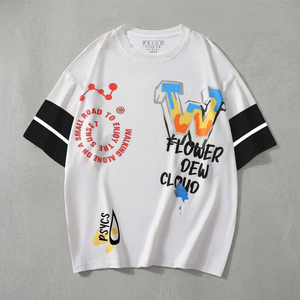 Nouvelle industrie tendance hommes grande taille poids lourd respirant imprimé T-shirt 100% coton écologique col en v à manches courtes - Product Image 2