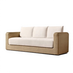 Sofá de mimbre para exteriores, resistente a la intemperie, con diseño envolvente, para proyectos de terrazas de villas de alta gama. - Product Image 3