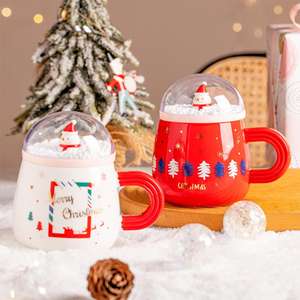 Tasse en céramique créative avec couvercle, motif bonhomme de neige de Noël, super mignonne, à prix abordable - Product Image 4