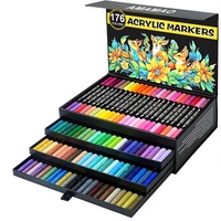 MQCOLOR – Lot de 88 marqueurs de peinture acrylique 176 couleurs avec pointe pinceau pour adultes – Fournitures d'artisanat DIY pour roche, tissu, bois et plus encore