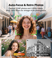 CHUZHAO Cámara Digital Mini de 12MP 1080P, Diseño Compacto Retro Vintage, Tarjeta de 16GB, Rojo y Negro, Regalo de Cumpleaños para Niños y Niñas, Plástico