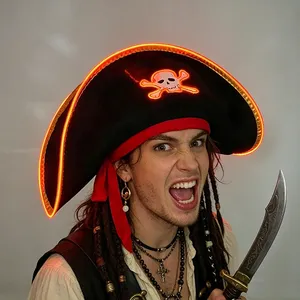 Cappello Luminoso a Forma di Teschio <span class=keywords><strong>Pirata</strong></span> con Ossa Incrociate, Luce LED, Accessorio per Costume di Halloween, Oggetto di Scena per Feste di Carnevale per Adulti - Product Image 1