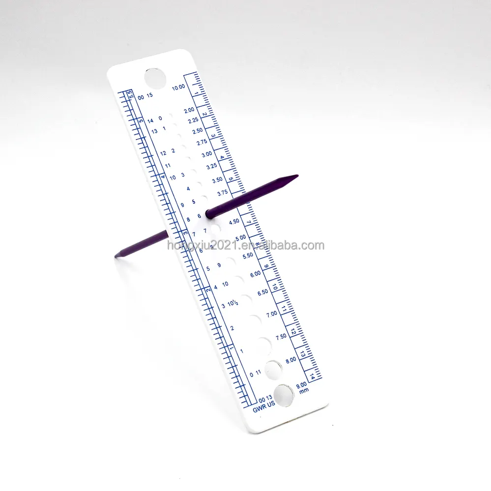 High Quality Plastic Knitting Needle Gauge Ruler Inch cm Sewing Tools US UK Canada Sizes 2-10mm Measuring Tools