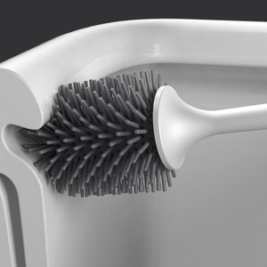 Brosse de toilette moderne en silicone TPR gris foncé et noir, design créatif, logo personnalisé, nettoyage efficace, avec support inclus - Product Image 3