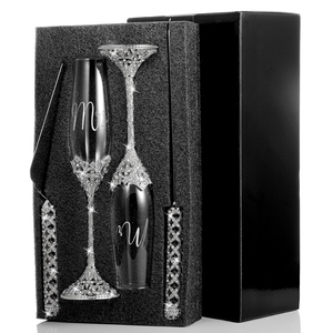 Ensemble de 4 pièces pour mariage : Verres à champagne, couteau à gâteau, spatule, ustensiles de pâtisserie avec boîte cadeau pour mariage de luxe, flûte à <span class=keywords><strong>vin</strong></span> - Product Image 6