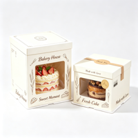 Boîte à gâteau portable jaune pastel à pois avec fenêtre en PVC transparent, logo personnalisé, impression colorée, poignée en carton
