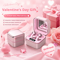 H28 2026 Écouteurs à clip doré rose, miroir de maquillage, lumière douce, charge rapide, légers comme des plumes, étanches IPX4, cadeau tendance pour elle