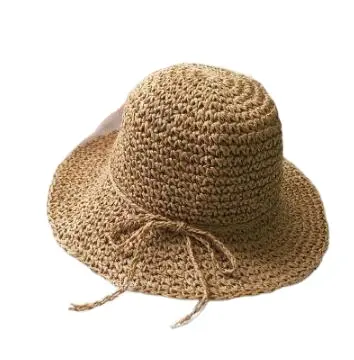 2020011137 Wide Brim Straw Knitted Sun Hat Soft Brim Cap