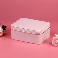 Boîte à bijoux portable en cuir PU, fermeture éclair élégante pour le rangement et l'emballage de bagues, colliers et boucles d'oreilles