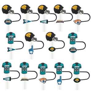 Toptan 10mm Gıda Sınıfı Çevre Dostu Silikon Pipet Üstü Süsü DIY NFL Spor Takımı <span class=keywords><strong>Jacksonville</strong></span> Jaguars Pipetli Bardak Aksesuarları - Product Image 1