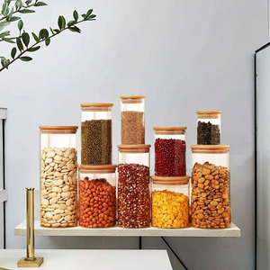 Classic Square Borosilicate Glass Jars Bamboo Wood Lid Food Tea/<strong>Honey</strong>/Coffee Storage Containers <strong>Set</strong> Including Silicone Carton - Product Image 2