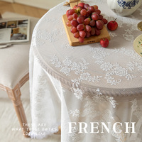 Nappe de mariage en dentelle française transfrontalière, motif floral blanc, décoration de table haut de gamme, fond pour photos/photographie