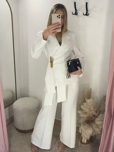 Conjunto de Blazer y Pantalones Blancos Elegantes <span class=keywords><strong>para</strong></span> <span class=keywords><strong>Mujer</strong></span>, <span class=keywords><strong>Traje</strong></span> de Oficina de 2 Piezas Cómodo <span class=keywords><strong>para</strong></span> Eventos Formales de Negocios - Product Image 1