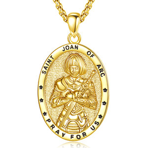 Merryshine Colgante de Santa Juana de Arco Personalizado, Chapado en <span class=keywords><strong>Oro</strong></span>, Cobre, Amuleto Cristiano, Medalla, Joyería, Collar para Hombre - Product Image 1