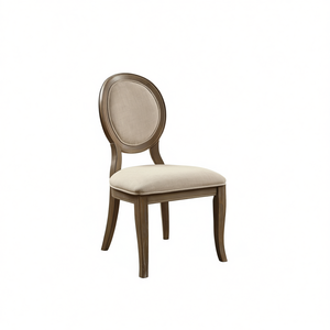 Sedia Laterale in Rovere Rustico Beige con Seduta Imbottita in Tessuto, Sedia da Pranzo Transizionale per Cucina e Sala da Pranzo - Product Image 1