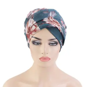 Turbante con estampado anudado para mujer, turbante musulmán, sombrero indio, gorro de quimio para mujer, pañuelos, accesorios para el cabello, sombrero turbante para mujer