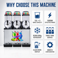 Machine à slushie à 3 bacs, haute capacité, R290, pour boissons glacées, avec sécurité multi-niveaux, pour les restaurants de restauration rapide