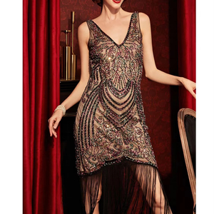 <span class=keywords><strong>Robe</strong></span> Flapper des années 1920 pour femmes Vintage Swing Fringed Gatsby Roaring 20s Ladies Dress - Product Image 1