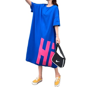 Vendita superiore moda coreana abbigliamento donna oversize cotone allentato stampa lungo Maxi <span class=keywords><strong>vestito</strong></span> estate Casual T Shirt Plus Size abiti - Product Image 4