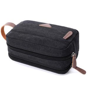 Sac de voyage vintage personnalisé pour homme en toile et cuir imperméable, organiseur de cosmétiques et de maquillage, trousse de toilette de rasage, grand format double - Product Image 3