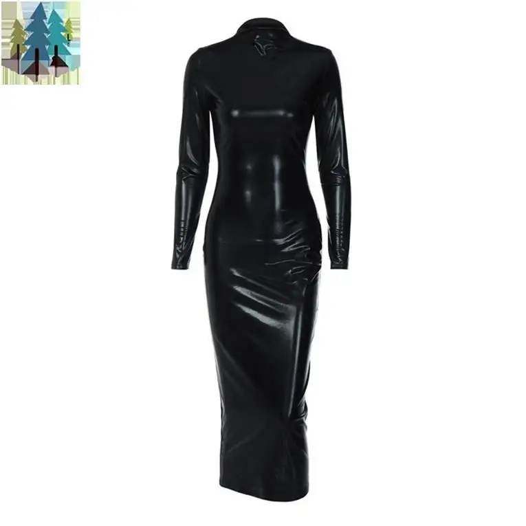 महिलाओं के लिए शीतकालीन कपड़े पु चमड़े की लंबी आस्तीन वाली सुरुचिपूर्ण लेडी वेस्टिडो मिडी बॉडीकॉन पार्टी क्लब महिला पोशाक