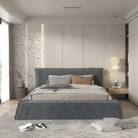 Lit double multifonction en cuir nubuck italien léger de luxe, chambre principale, lit de roi, villa, meubles de luxe, chambre à coucher